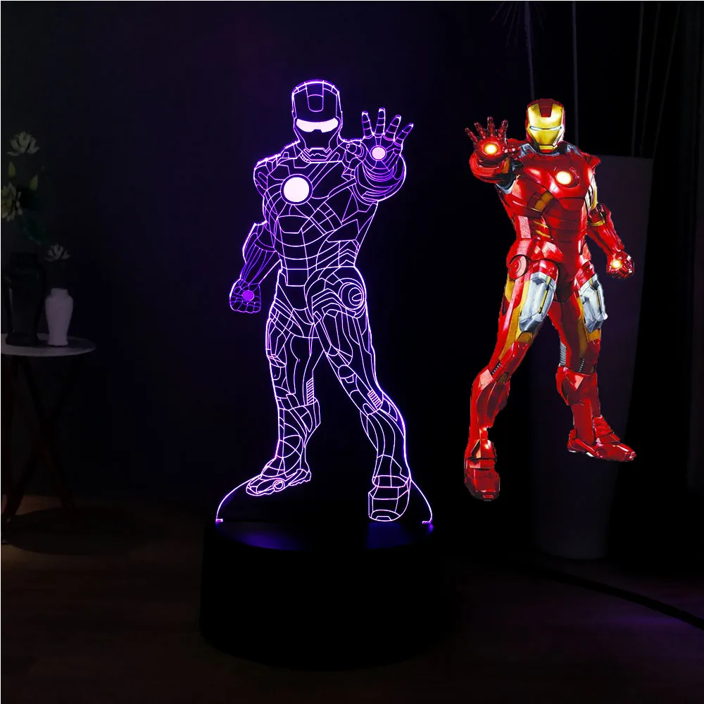 Фигурки Marvel светодиодный ночник RGB7colorful стоящий крутой Железный человек настольная лампа дети кабинет лампа Дети подарок на день рождения праздник