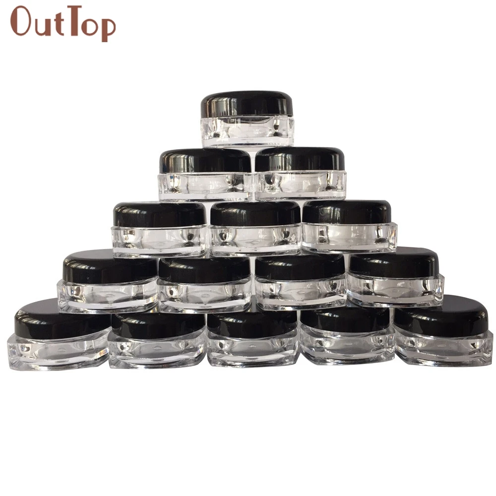 

50Pcs Clear Cosmetic Sample Empty Container Jar Pot Lip Balm Plastic Small Tiny 3g Bottle Round Pot Black Screw Cap Lid J170126