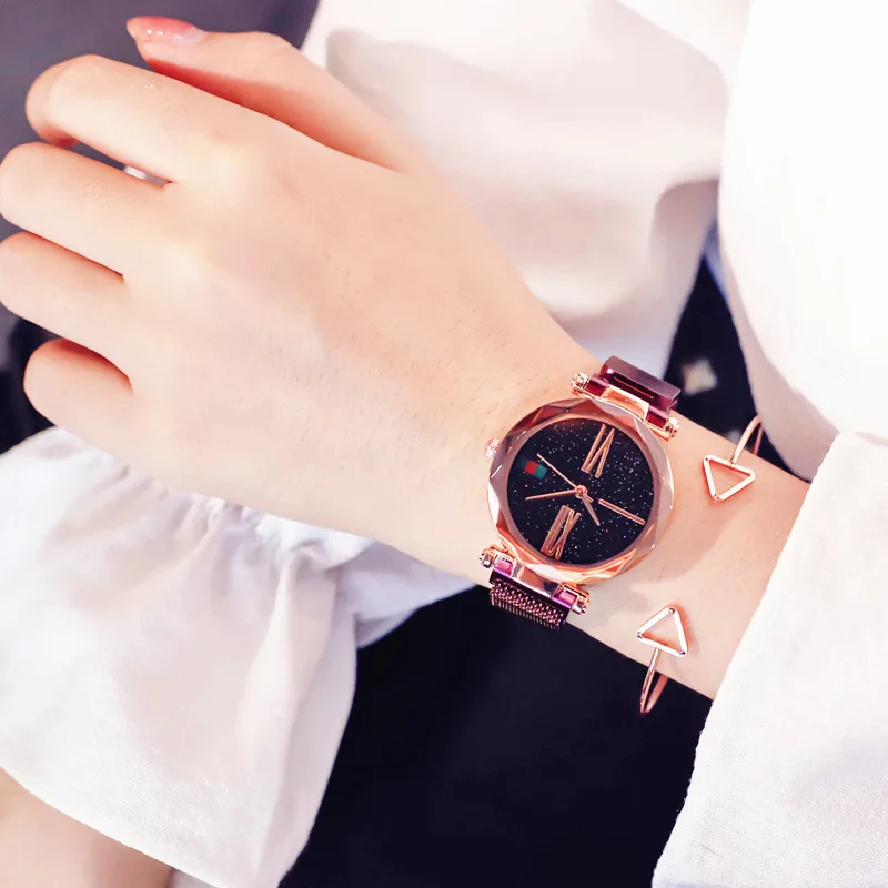 

2018 Rose Gold Starry Sky Women Watches Creative Roman Fashion Dress Quartz Ladies Watch Stainless Steel Clock relogio feminino