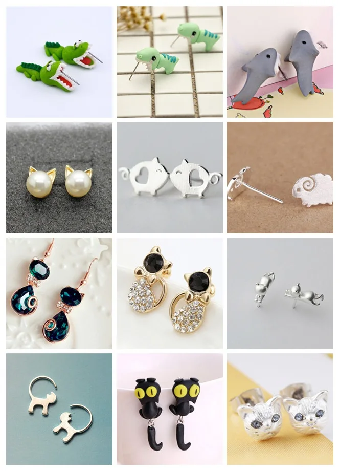 Lovely Animal Earrings Cute Kitten Pig Sheep Stud Earrings For Women Girls Multi Style Fashion Jewelry Wholesale