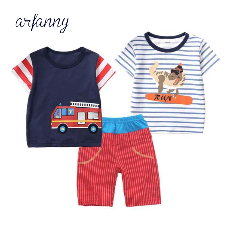 

Baby Boys Summer Clothing 3 Pcs Clothing Set CottonThin Section Casual suit(2 piecesT-shirt + shorts)1to 6TChildren's Clothes