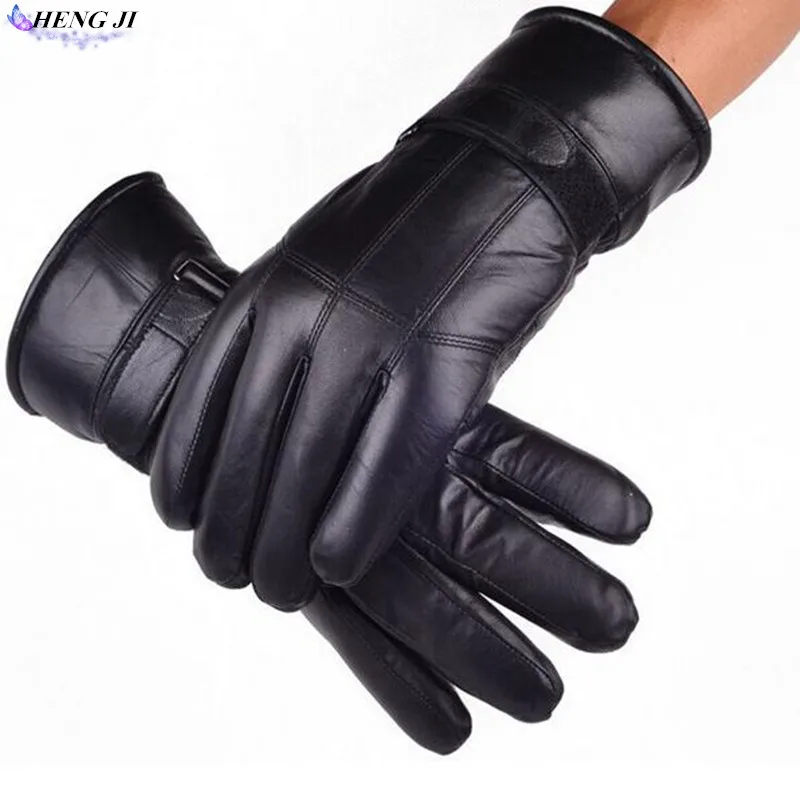 Fashion men, leather gloves, thick warmth, driving gloves, high quality, large size, stitched