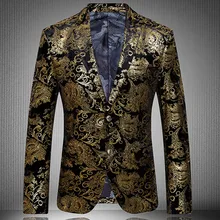 2016 neue Ankunftsart Und Weise Partei Einreiher Männer Anzug Jacke Gold Blazer und Männer Floral Beiläufige Dünne BlazersPlus Größe S-4XL
