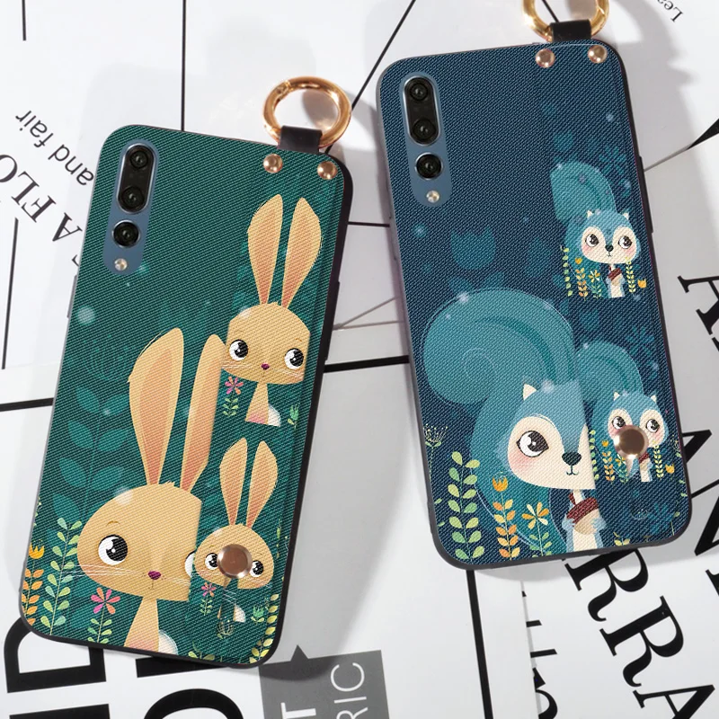 

Wrist Strap Rabbit Case For Huawei P20 P30 Lite / NOVA 3E 4E Ring Holder Cover For Huawei P20 P30 Pro Frosted Cases Coque
