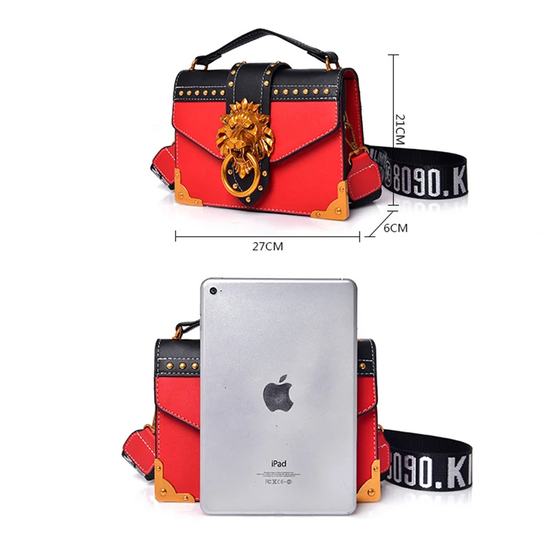 Fashion Women Handbag Lion Head Lock Small Square Pack Crossbody Shoulder Feamle Tote Bags Ladies Casual Rivet Wallet SS0419 (1)