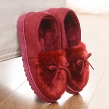 IVI Warm Slippers Women Winter Shoes Bowtie Plush Inside Loaferes Ladies Indoor Home Slippers Pantuflas Ladies Slip On Shoes
