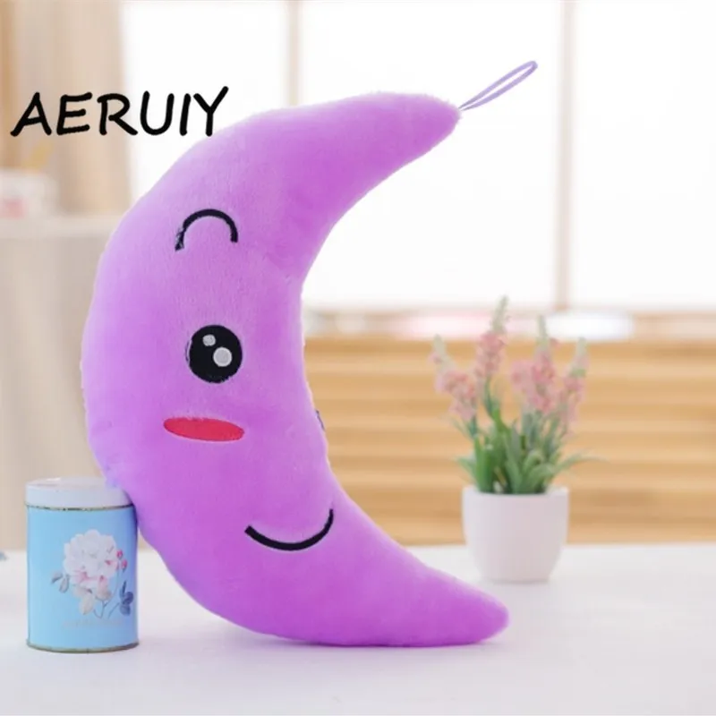 35*15cm Colorful light up moon stuffed plush toy creative moon pillow smilling shape for kids