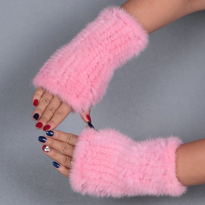 Winter Warm Knitted Gloves For Women Genuine Mink Fur Fingerless Gloves Female Real fur Gloves 20CM-50CM long  (7)
