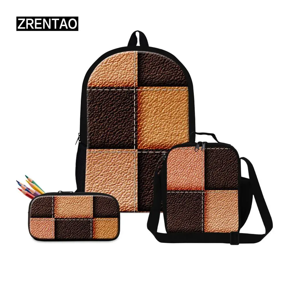 

Lightweight 3 Pieces Sets School Backpack Satchel For Kindergarten Teens Boy Girl Child Bookbag Leather Print Solid Dropshipping