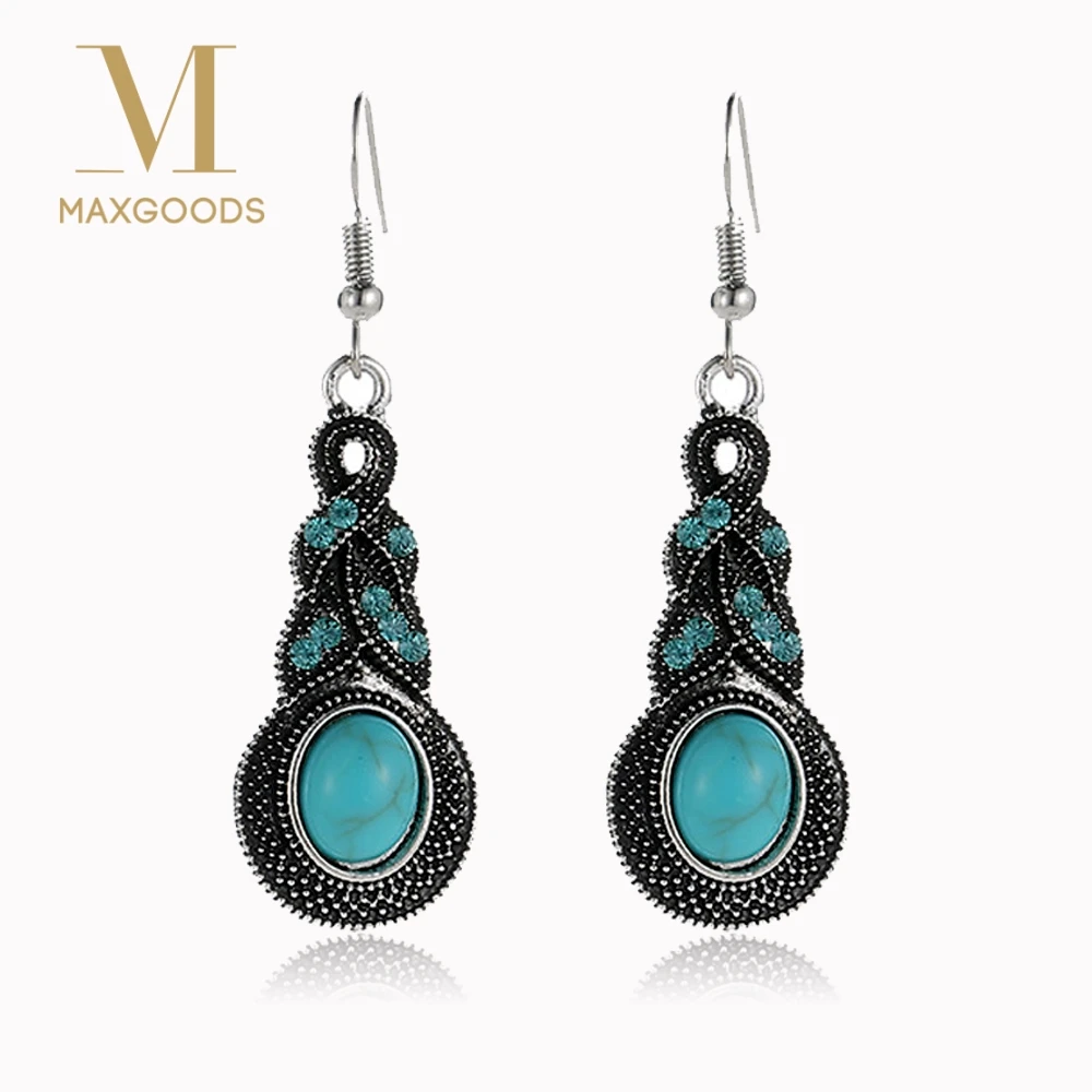 

1 Pair Vintage Blue Beaded Crystal Drop Earrings Bohemian Personality Stone Pendant Earrings for Women Wedding Jewelry
