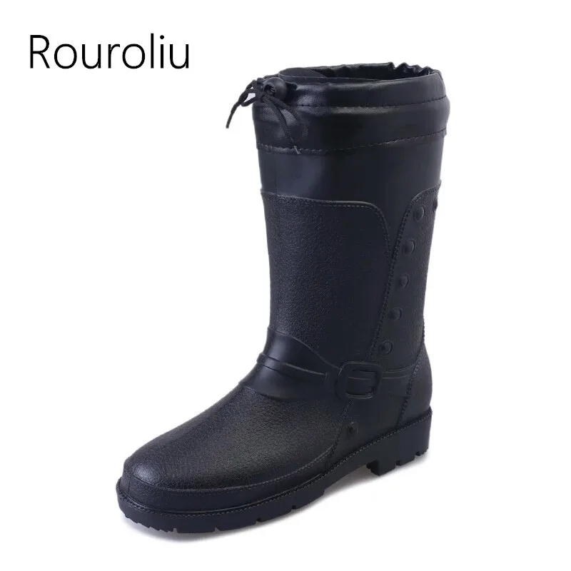 Rouroliu Men's Winter Boots Warm Socks Inserts Waterproof