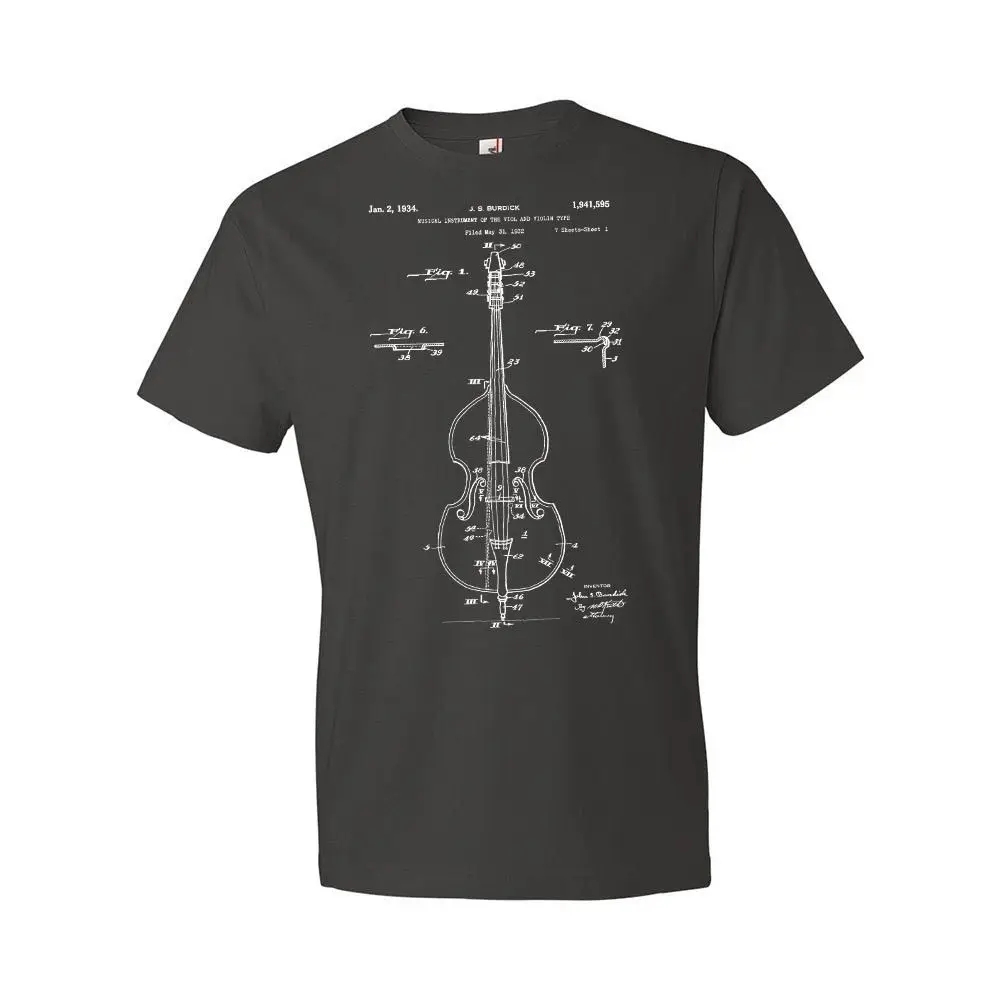 

2018 Hot Sale New Men'S T Shirt Double Bass Violin T-Shirt Violin Patent Violin Player Gift Violinist Gift O-Neck Tee