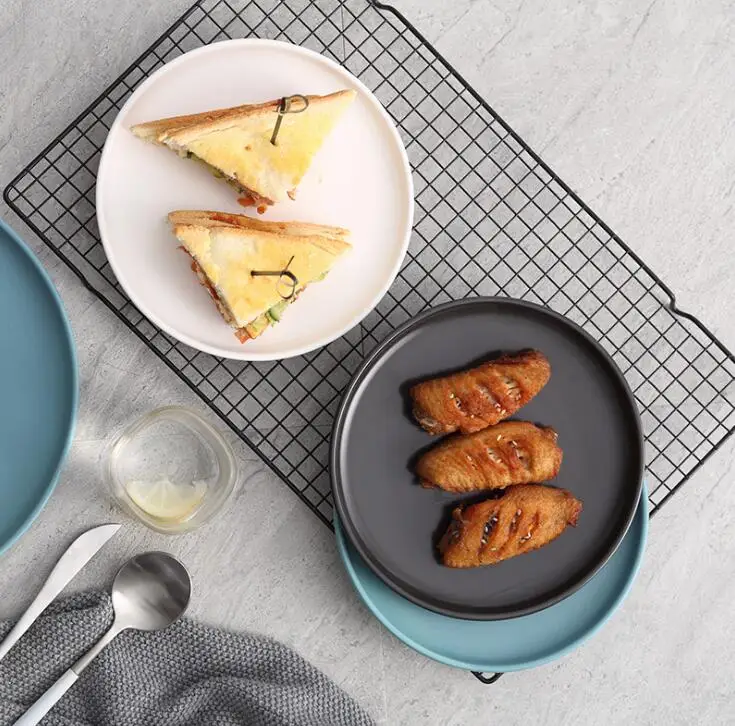 

Household ceramic pizza breakfast tray dish plate round flat cake tray oven tableware