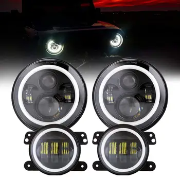 

7"LED Halo Headlights with Turn Signal Amber White DRL+4''Fog Lights for Jeep Wrangler JK LJ CJ Sahara Sport Rubicon Headlight