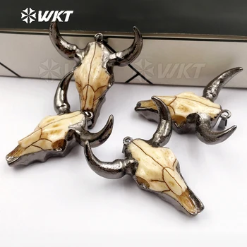 

WT-P1339 New Resin Charms Cool Indian Style Design Cattle Head Buffalo Horn with Blackgun Plated Necklaces Pendants