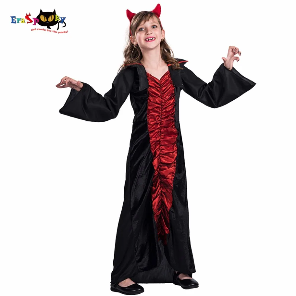 

Eraspooky Medieval Vampire Cosplay Girls Dark Dracula Robe Children Halloween Costume For Kids Carnival Party Devil Fancy Dress