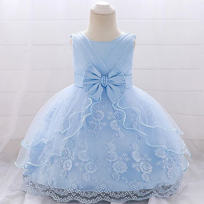 Новогоднее платье для маленьких девочек 0-24 месяцев, платья для маленьких девочек на день рождения 1 года, кружевное платье принцессы для дня рождения, Vestido - Цвет: Sky Blue