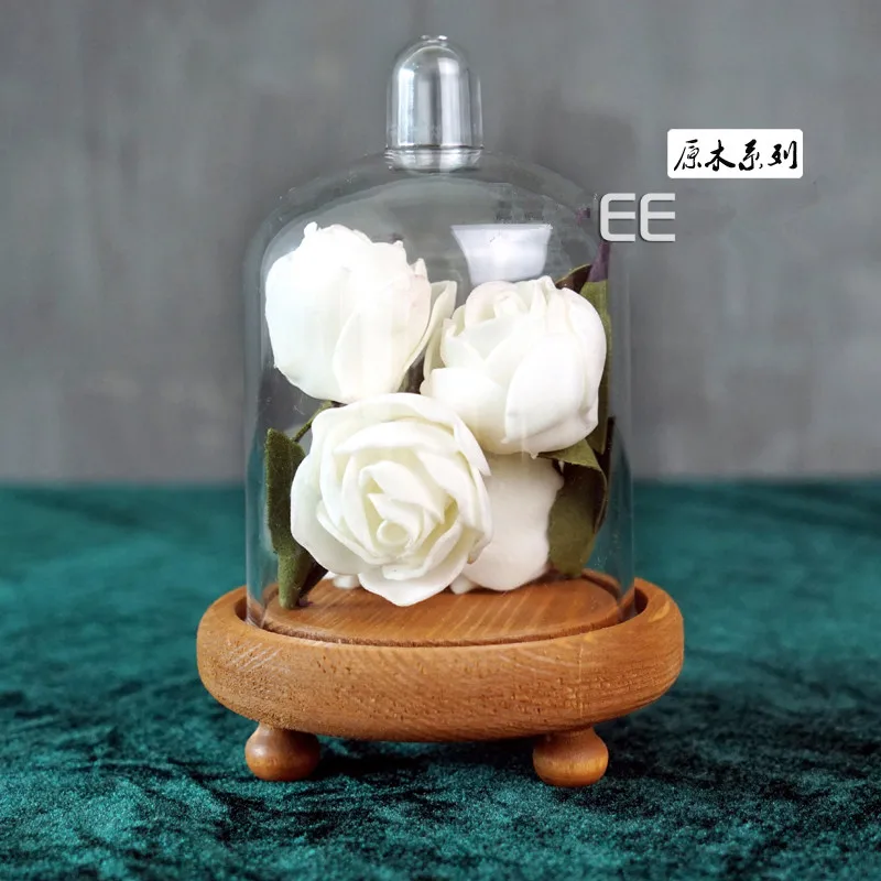 

Preserved fresh flower wood base decoration transparent dust cover decoration dessert cake pan