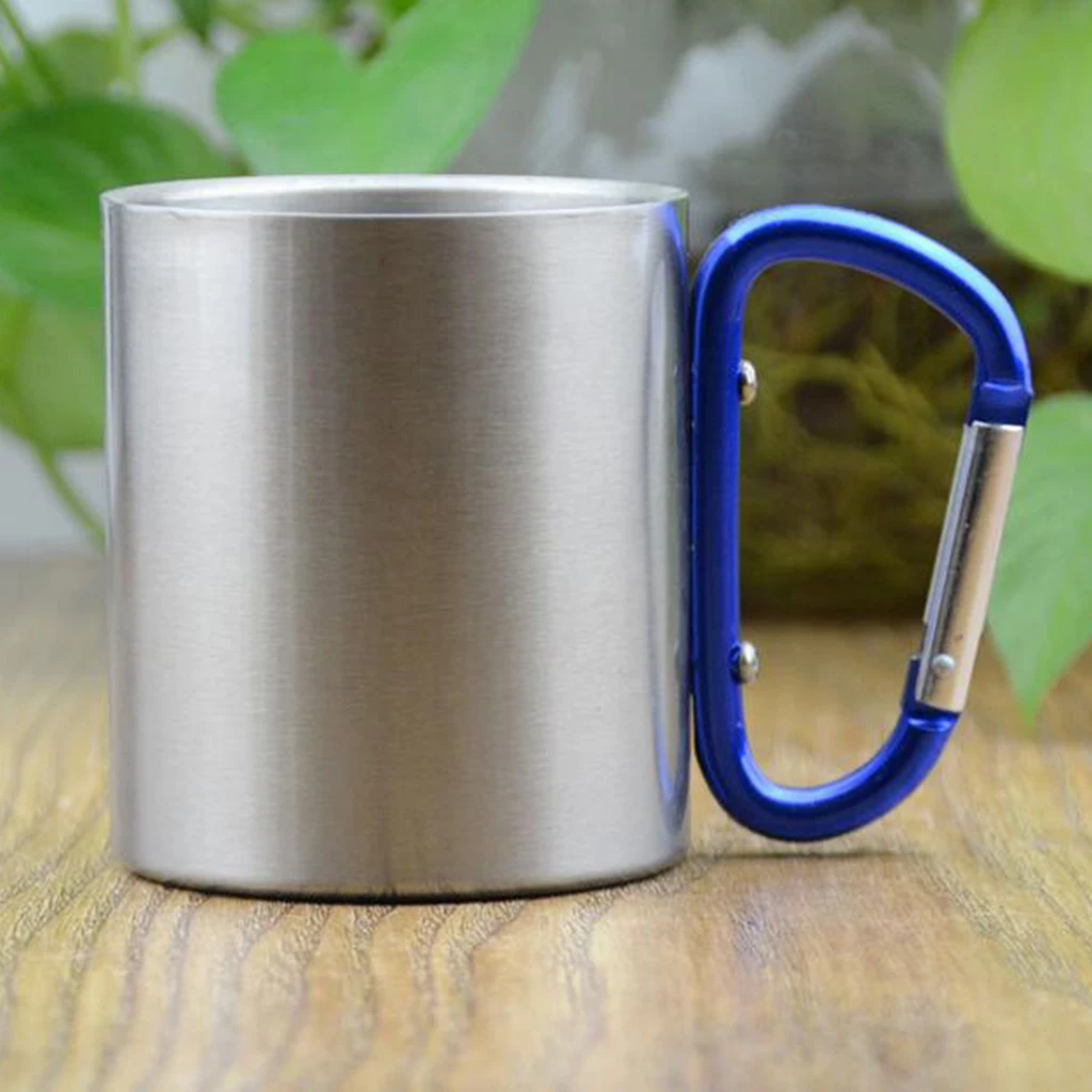 300ml/10oz Camping Mug Carabiner Lock Metal Outdoor Backpacking Travel Cups Beer Coffee For Climbing