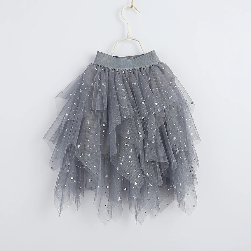 Одежда для маленьких девочек; летнее многослойное юбка-пачка Детская мода оптом много одежды для маленькой девочки, юбка из прозрачной ткани с блестками с изображением Луны и звезд