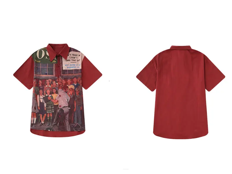Vintage Painting Print Dress Shirts 1