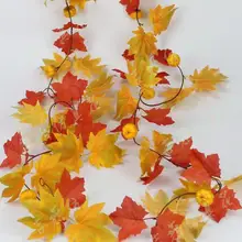Рождественские украшения на Хэллоуин, подарки, 2 м, длинные искусственные кленовые листья, ягоды, цветы, венок, фруктовая лоза, тыквы на Хэллоуин