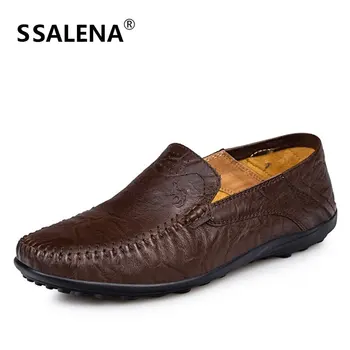 

Men Fashion Oxfords Casual Shoes Male Genuine Leather Slip On Flats Shoes Non-Slip Soft Sole Moccasins Shoes AA11560