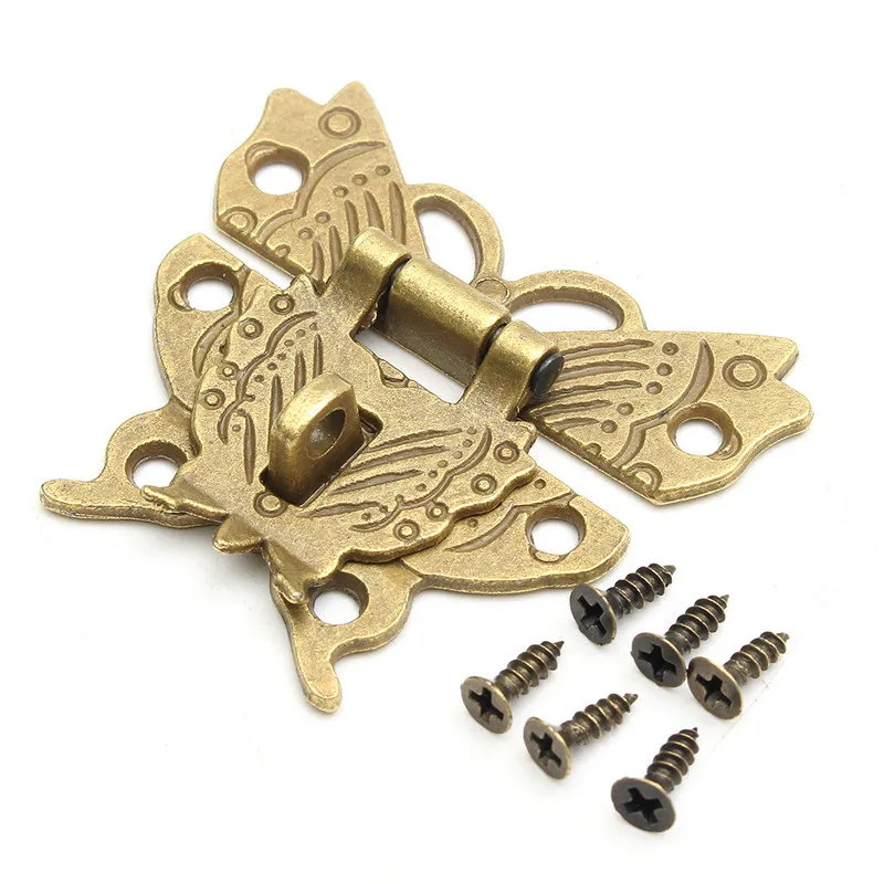

Retro Vintage Butterfly Latch Catch Lock Wooden Jewelry Box Case Hasp Pad Chest Lock For Box Accessories
