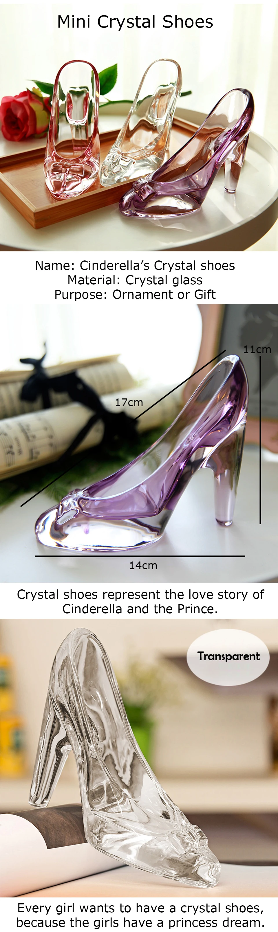 Crystal Shoes Glass Birthday Gift Home Decor Cinderella High