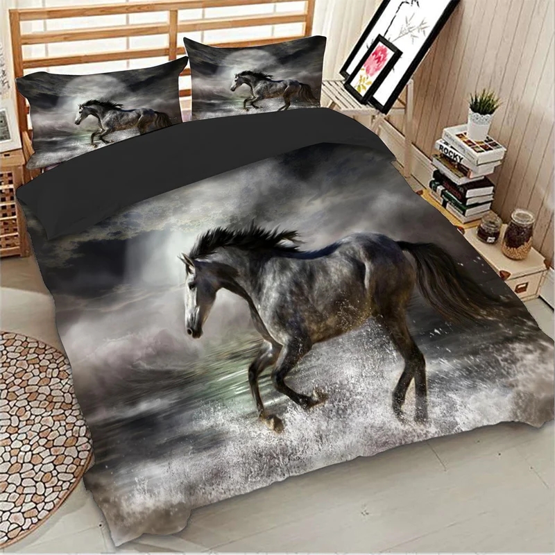 Комплект постельного белья Black horse для бега с пододеяльником и 3D принтом
