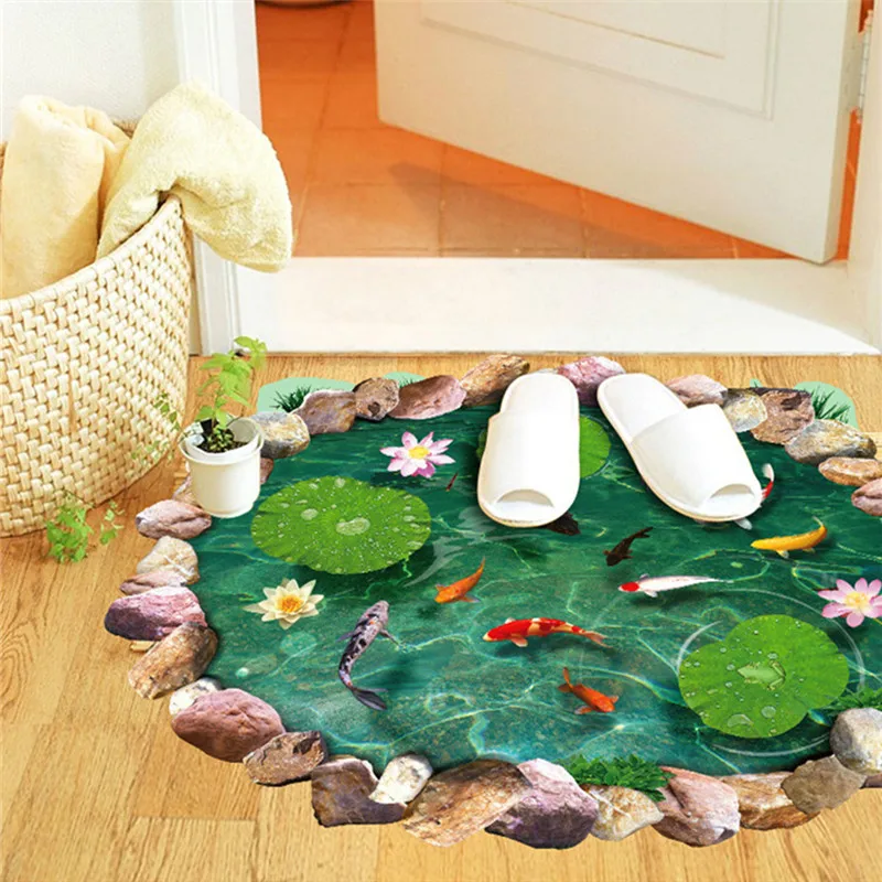 

Practical Creative 3D Floor Stickers Goldfish Lotus Sticker for Living Room Bedroom Kids Room Decor Waterproof Home Decoration