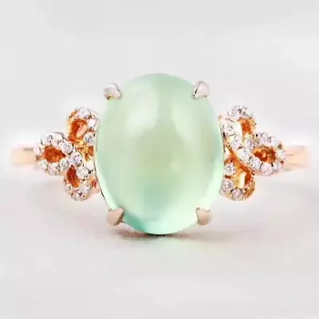 

100% fidelity Natural prehnite Ring s925 sterling silver Natural 8*10mm green gemstone ring Exquisite fine Jewelry for women