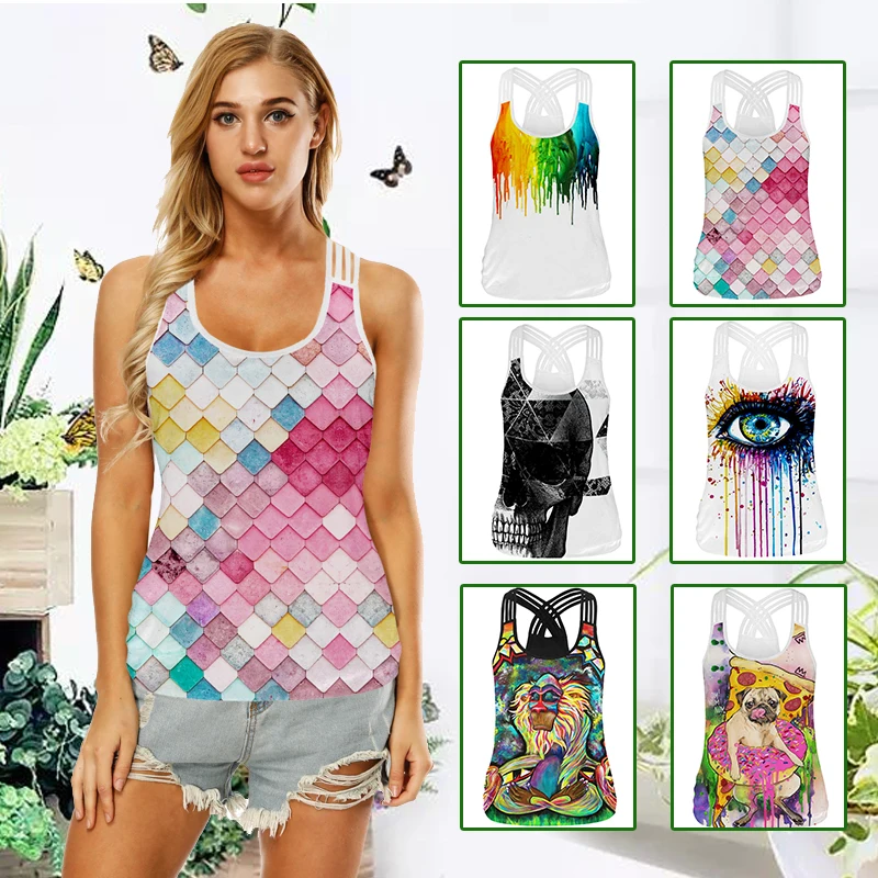 Yoga Vest Sleeveless Printed Slim Quick Drying Gym Yoga Sport Shirt Women font b Fitness b