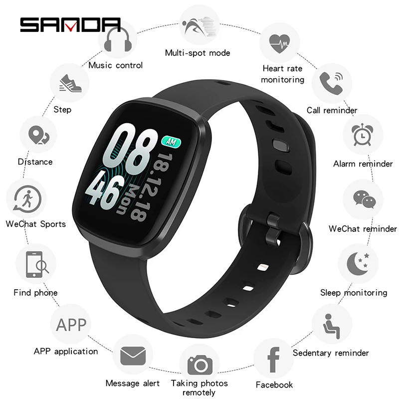 

SANDA GT103 Fashion Men Smart Blood Pressure Sport Wristwatch Heart Rate Monitor Watch IP67 Waterproof Digital Clock Wristwatch