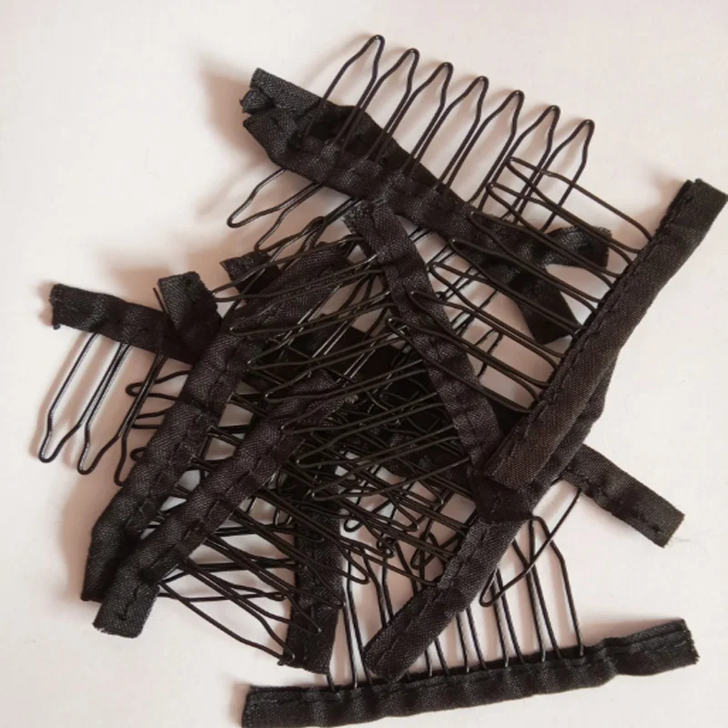 

100PCS Black color stainless steel With Polyster Cloth 7 Teeth Wig combs and clip for full lace wig cap wig accessories