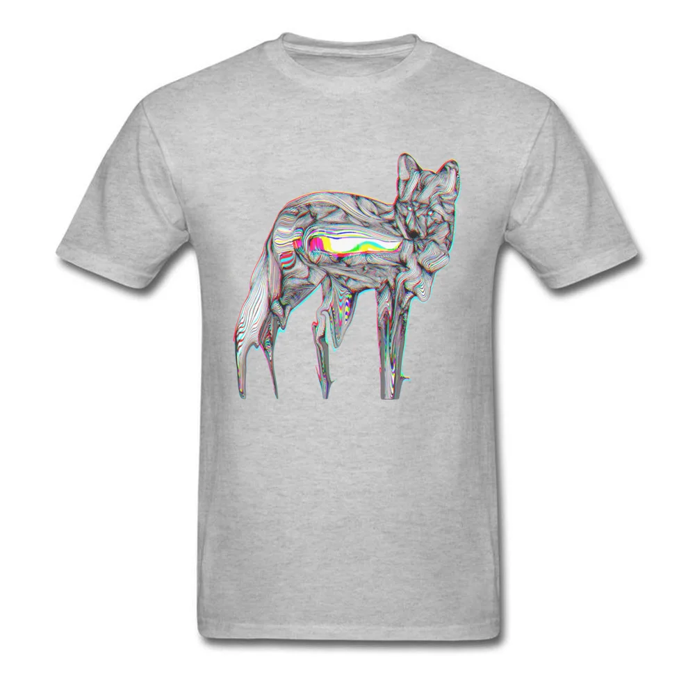 Glitch Fox 100% Cotton Casual Tops Shirt Cute Short Sleeve Men's Top T-shirts Design Summer Fall Tee-Shirt O Neck Glitch Fox grey