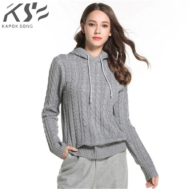 

2018 Autumn Winter New European and American Women's Leisure Knitted Sweaters Women's Hat Knitted Sweaters