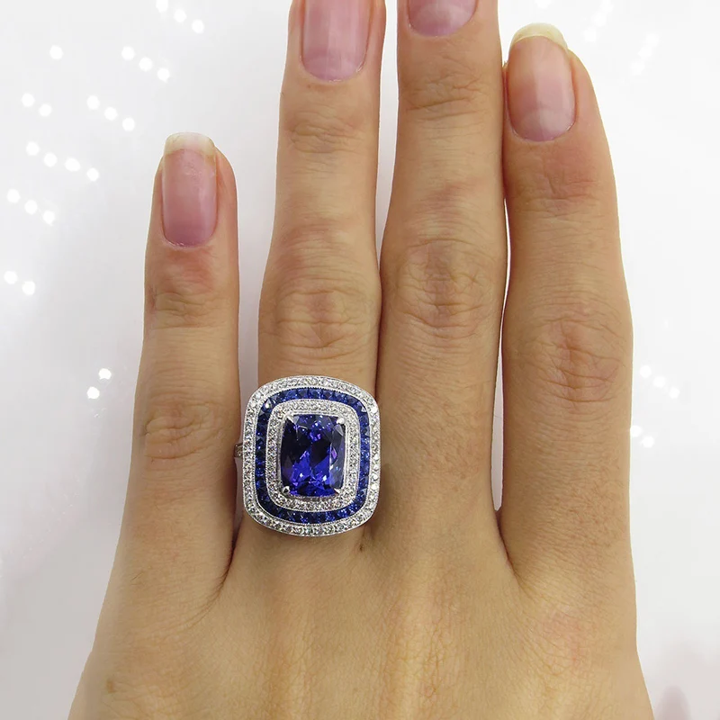 Модные сине-белые Квадратные Кольца с кристаллами и цирконием для женщин, обручальное кольцо на палец, ювелирные изделия Anillos, аксессуары для помолвки, Bijoux Femme