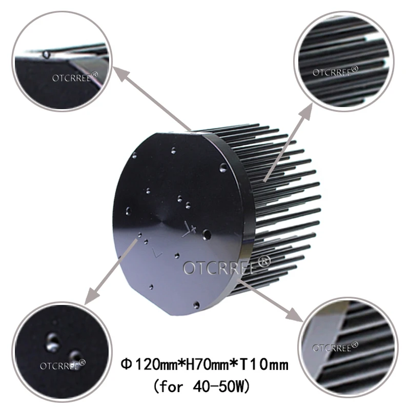 Round D120mm Pre-drilled led pin fin heatsink fit for Cob CREE cxb3590 Bridgelux V29 50-60w heat sink diy indoor