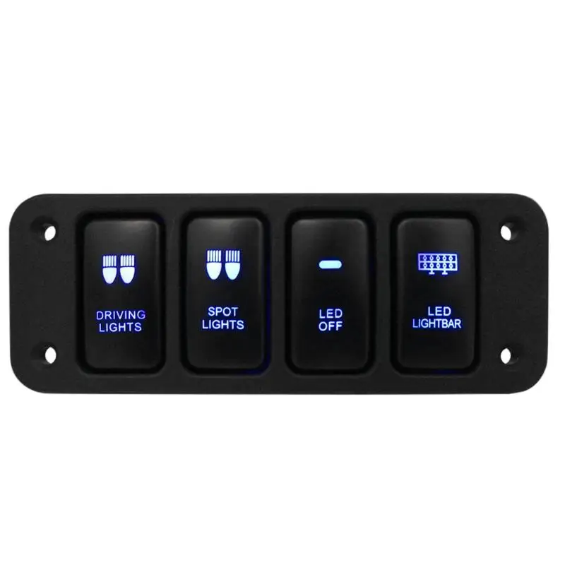 

VODOOL Car 12V 4-Button Blue LED Light On/Off Switch Panel Driving Spot Lightbar Light Button With 150mm Cable For Toyota Hilux