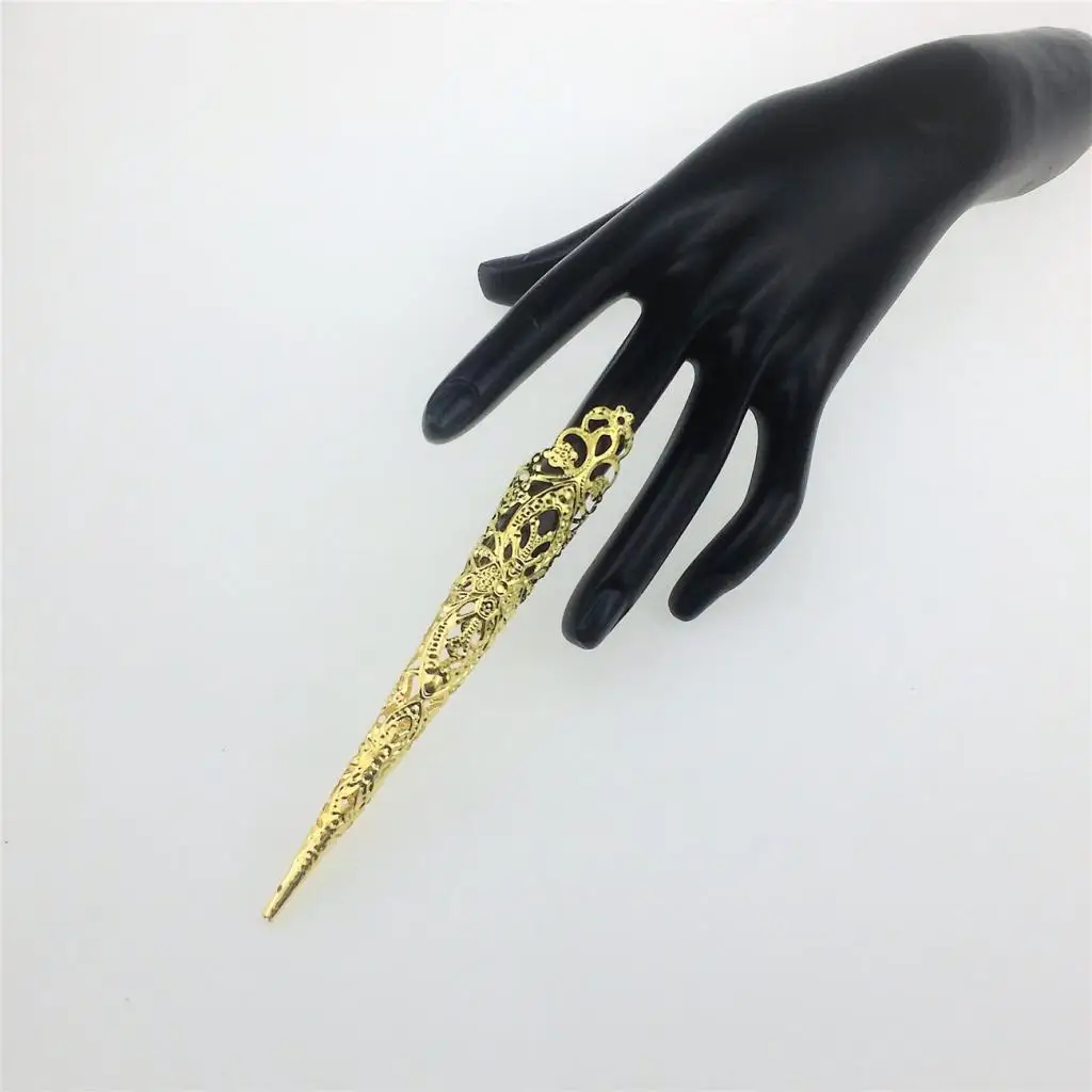 12cm Retro Chic Hollow Steampunk Finger Nail Talon Fingertip Ring Long Nail Tip Jewelry Queen Princess Cosplay Props