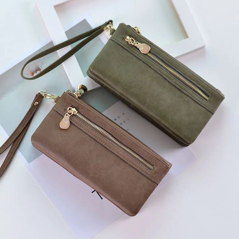 High Capacity Fashion Women Wallets Long Dull Polish PU Leather Wallet Female Double Zipper Clutch Coin Purse Ladies Wristlet