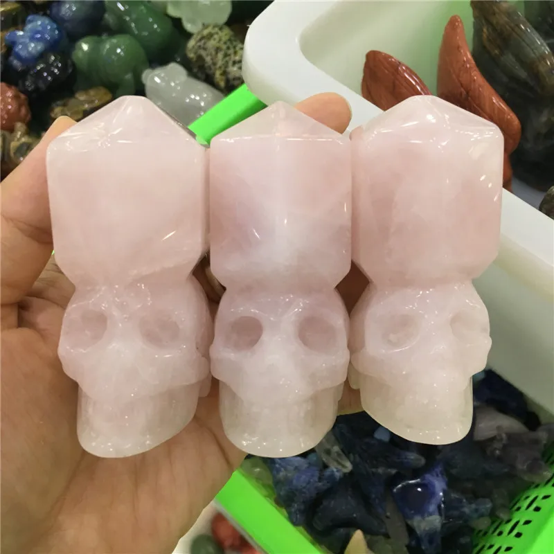 

New arrivals! delicate natural stones and minerals pink rose crystal skull healing crystals hand carving for home decoration
