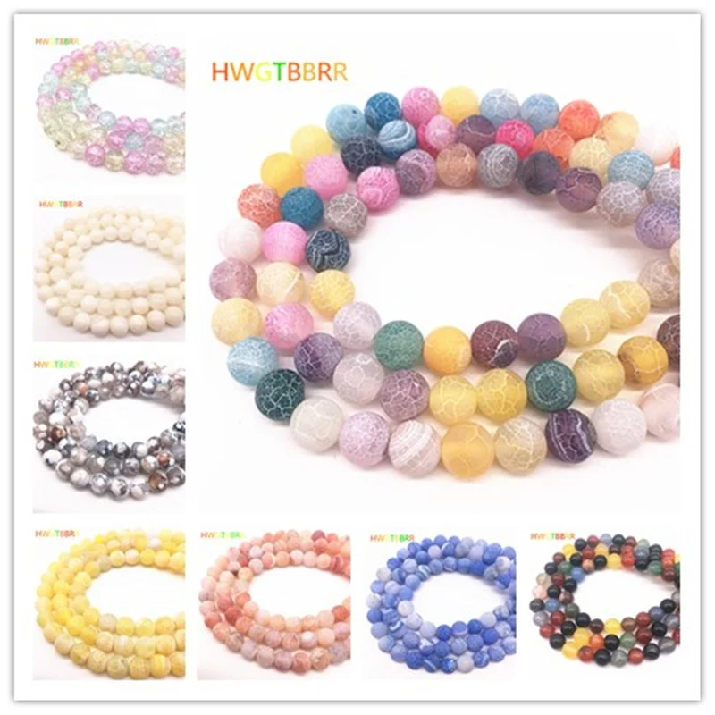 

Wholesale 47pcs 8mm Frost Cracked Dream Fire Dragon Veins Round Loose Beads For Jewelry Making 15" Diy Bracelet & Necklace