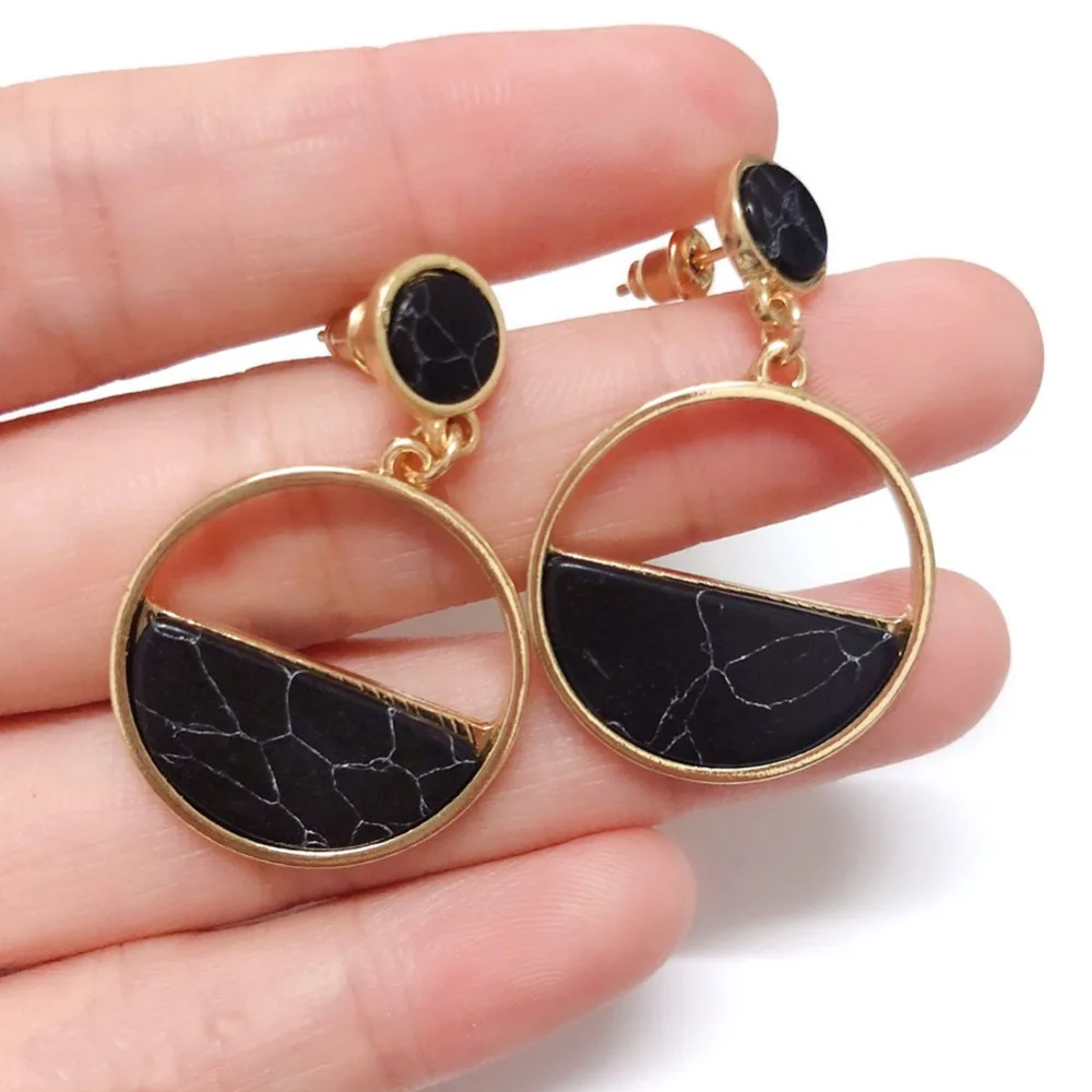 Handmade fashion simple geometric circular marble long earrings girls