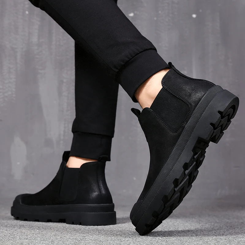 Chelsea À Couro Homens Heinrich Moda black Genuíno Novos Outono Sapatos 2018 plush Botas Black Buty Feitos Inverno Da De Primavera Mão Tornozelo 7xBBq6ng8