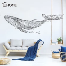 Large 165*55Cm/65*21in Black DIY 3D Geometric Whale PVC Wall Decals/Adhesive Family Wall Stickers Mural Art Home Decor