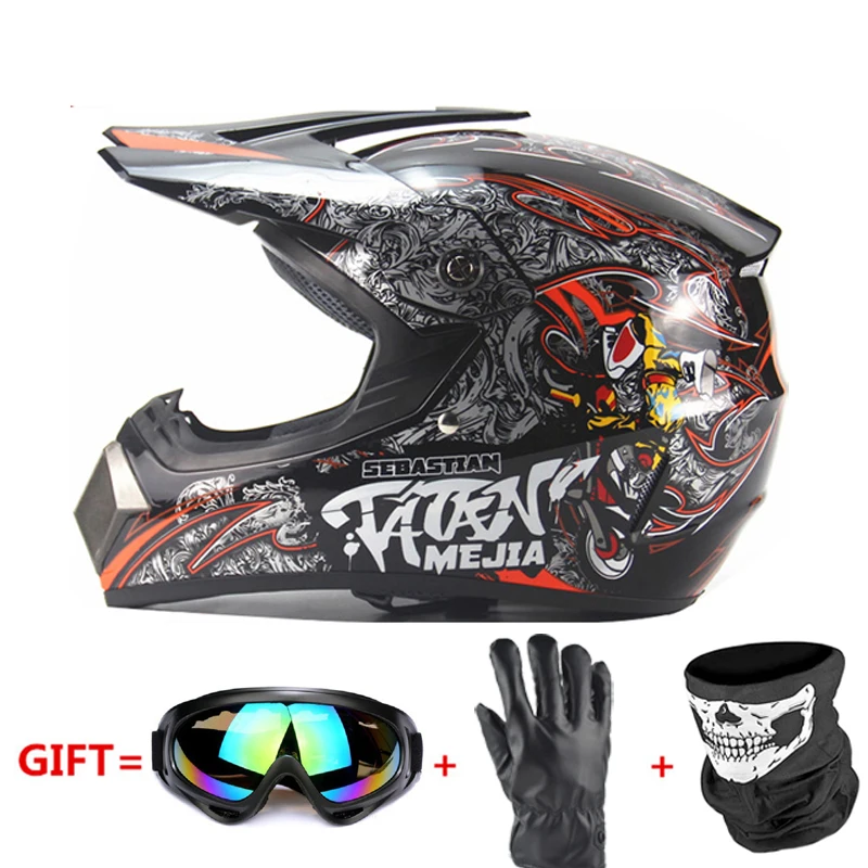 Motorcycle Full Face Helmet Casco Moto Motocross Helmet Off Road Helmet ATV Dirt Bike Downhill MTB DH Capacete Moto Glasses - Цвет: 225-Black 5
