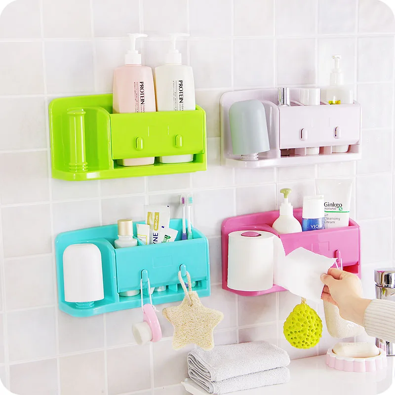 Pratici utensili da cucina mensola dell'organizzatore del supporto del sacchetto di plastica volto sorridente bagno Cosmetici scatola di immagazzinaggio con gancio