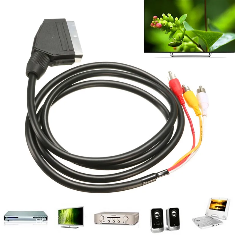 100 шт. 21 pin Scart до 3 RCA вилки 1 5 м футов для аудио видео коннектора электроники